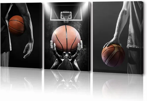 Miniatura 8 de KAWAHONE Arte de Lienzo de Baloncesto para Pared - Arte de Lienzo Deportivo Cuadros de Cancha y Aro de Baloncesto para Pared - Obra de Arte Temática