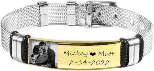 Pulsera de fotos personalizada con imagen personalizada para él ella pulsera de imagen con fecha de nombre personalizado pulsera de identificación