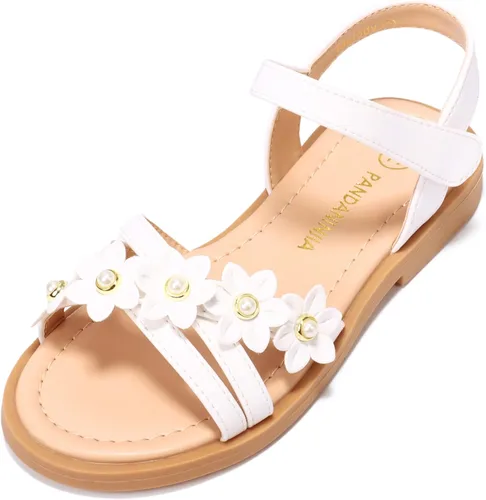 PANDANINJIA Mona - Sandalias planas para niñas pequeñas y pequeñas para niños, bonitas sandalias de vestir con punta abierta, zapatos de verano