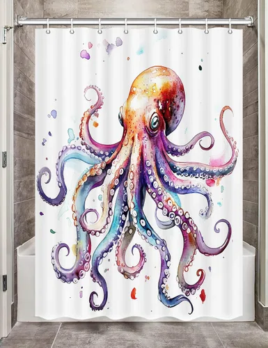 Miniatura 7 de Octopus Decor - Cortina de ducha para caravana, remolque, baño, divertido juego de cortinas de ducha pequeñas y estrechas de tela en blanco y negro