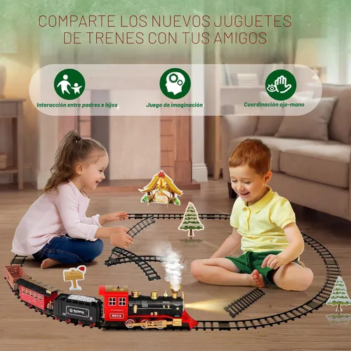 Miniatura 6 de Hot Bee Juego de tren – Juguetes de tren para niños con humo, luces y sonido, pistas, tren de juguete con locomotora de vapor, coches de carga