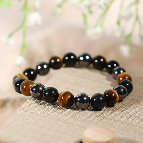 Miniatura 125 de Crystal Vibe Pulseras de cuentas de 0.315 in para mujeres y hombres, pulseras de cristal con piedras preciosas naturales, tamaño elástico ajustable