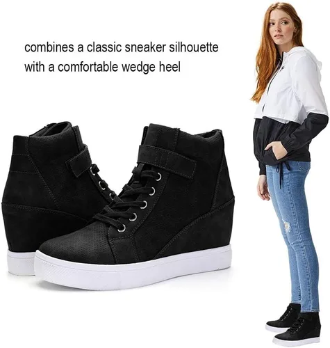 Miniatura 3 de Athlefit - Tenis de mujer con agujetas y cuña Alta moda, Botines al tobillo