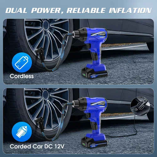 Miniatura 2 de CARSUN Inflador de neumáticos, compresor de aire portátil, bomba de neumáticos de coche inalámbrica con batería recargable de iones de litio 150PSI