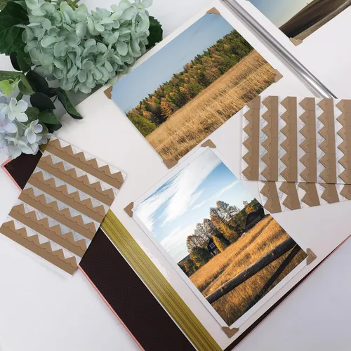 Miniatura 6 de Lineco Esquinas fotográficas de papel kraft sin ácidos de 0.5 pulgadas, autoadhesivas, sensibles a la presión, no amarillean, monta imágenes sin