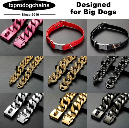 Miniatura 6 de txprodogchains - Correa grande a prueba de mordidas para perros grandes, correa de cadena dorada de 1.28 pulgadas de grosor con mango acolchado