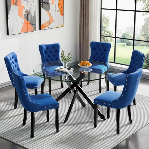 Miniatura 105 de HomVent Juego de mesa de comedor redonda de vidrio de 3 piezas, juego de mesa de comedor de vidrio templado para 2 mesas de cocina con 2 sillas