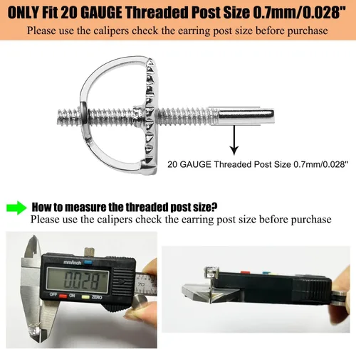 Miniatura 5 de DELECOE 2 pares de aretes de oro con tornillo para poste roscado de 0.032"/20 calibre, repuestos de aretes de plata de ley chapados en oro de 14