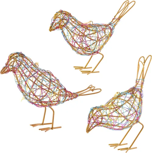 Miniatura 10 de Juego de Decoración de Granja de 3 Estatuas de Pájaros - Adorno Navideño - Figuras de Pájaros de Ratán Natural Tejidas a Mano para Decoración