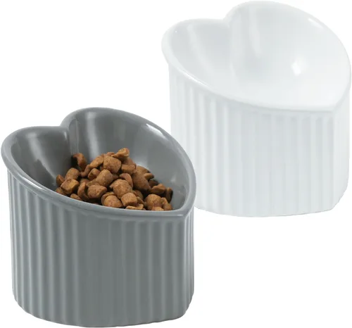 Miniatura 9 de Tazón inclinado elevado de 5.5 pulgadas, cuenco elevado de cerámica para gatos, con forma de corazón de amor, plato inclinado para alimentación