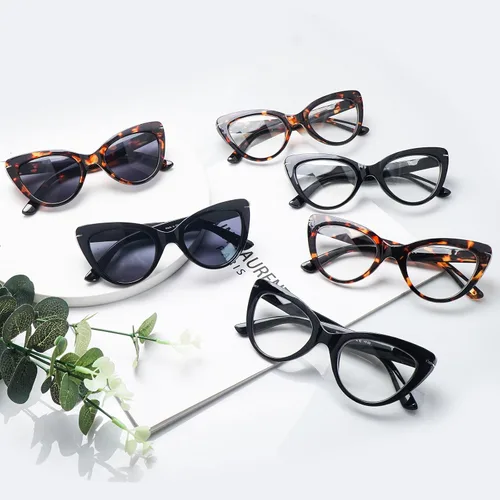 Miniatura 7 de Pack de 6 gafas de moda de ojo de gato para mujer con bloqueo de luz azul, bisagras de resorte extra grandes, lentes para computadora