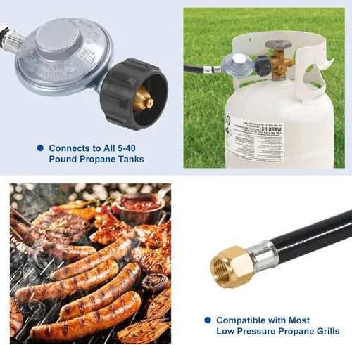 Miniatura 4 de GasSaf Regulador de propano de baja presión de 6 pies con manguera LPG certificada CSA para la mayoría de parrillas de gas LP, calentador y mesa