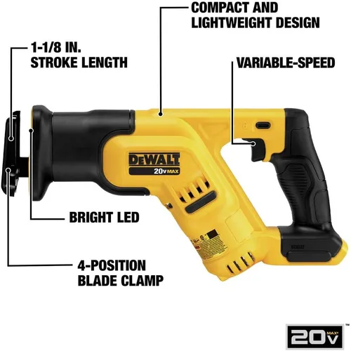 Miniatura 2 de Herramienta de sierra alternante Dewalt DCS387B 20V máx., compacta, inalámbrica (herramienta sola), 14 pulgadas