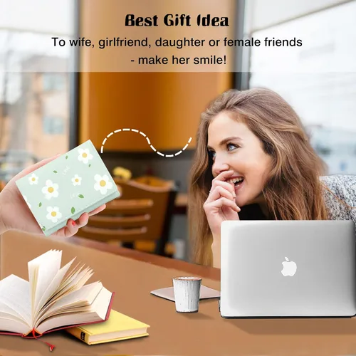 Miniatura 83 de CONISY Lindas carteras para mujer, de cuero con bloqueo RFID, pequeña cartera triple con ventana de identificación para niñas y mujeres