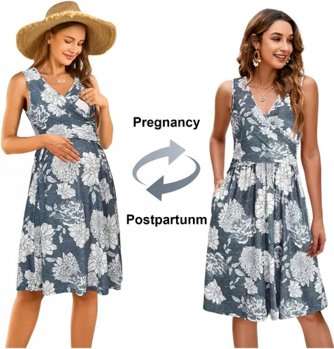 Miniatura 2 de OUGES Vestidos de maternidad con cuello en V para mujer, vestido de lactancia materna, baby shower