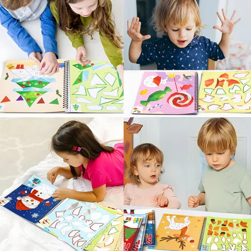 Miniatura 2 de 90shine 4 piezas de manualidades navideñas para niños de 4 a 8 años Libros de pintura adhesiva - Incluye diseños de Papá Noel, muñeco de nieve
