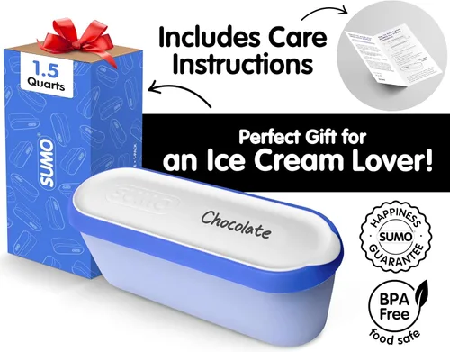 Miniatura 8 de SUMO Juego de 2 recipientes para helado casero - 1.5 cuartos cada uno, contenedores de almacenamiento reutilizables para congelador - Azul