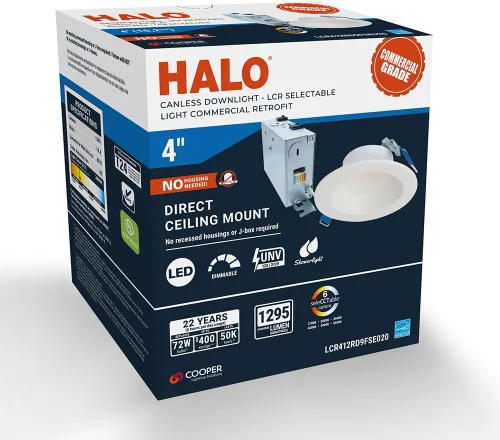 Miniatura 2 de HALO LCR - Luz empotrable LED sin lata de 4 pulgadas, 14 W, regulable, 1300 lúmenes, 6 CCT seleccionables 2700K-6500K, ubicación húmeda, lámpara