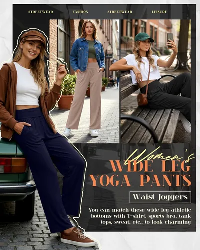 Miniatura 211 de Neer - Conjunto de 3 pantalones de yoga de pierna ancha para mujer - Pantalones deportivos cómodos, holgados, de cintura alta y casuales