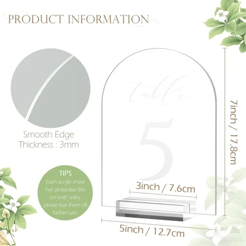 Miniatura 3 de Números de mesa de arco transparente para boda, mesa de acrílico arqueada de 5 x 7 pulgadas, números 1-10 con soportes, letrero de arco de acrílico