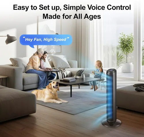 Miniatura 3 de Emerson SmartVoice - Ventilador de torre de 29 pulgadas, control de voz sin Wi-Fi, ventilador de torre inteligente para dormitorio, oscilación
