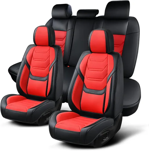 Miniatura 37 de TIEHESYT Fundas de asiento delantero de automóvil color rosa, par de fundas de cuero transpirable para asientos delanteros y reposacabezas, funda