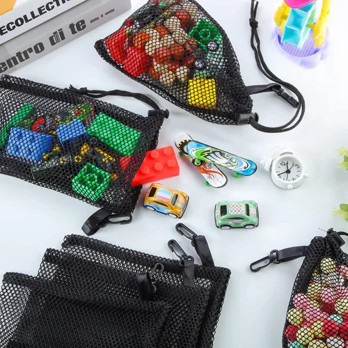 Miniatura 9 de 8 bolsas de malla negra con cordón y clips, pequeñas bolsas de malla de almacenamiento de nailon, bolsa para lavavajillas, bolsa de red para joyas