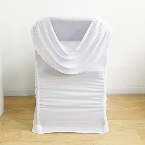 Miniatura 17 de Efavormart 1 juego de fundas para sillas de banquete con volantes y falda plisada de spandex blanco, fundas elásticas lavables con bolsillos