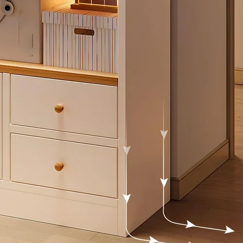 Miniatura 5 de Estantería moderna con cajones y armario de almacenamiento de madera con parte trasera cerrada, estantería independiente para oficina en casa, sin
