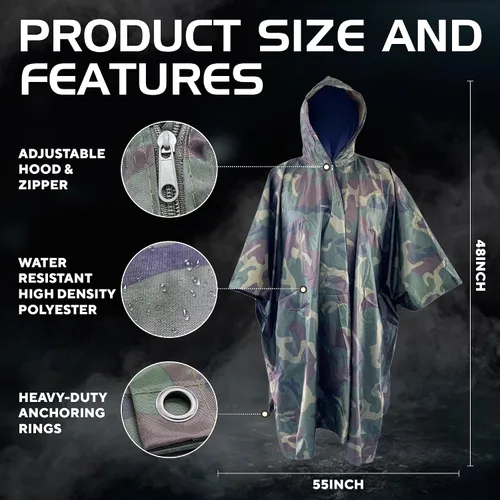 Miniatura 3 de Poncho nuclear militar M15 V.2, poncho táctico del ejército para la protección de CBRN, Camouflaje, Talla única