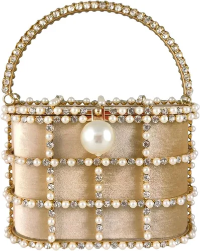 Miniatura 12 de Boutique De FGG Elegant Evening Handbag with Pearl Rhinestone Bucket Bag Crystal Clutch Purses for Wedding Party Small Tote