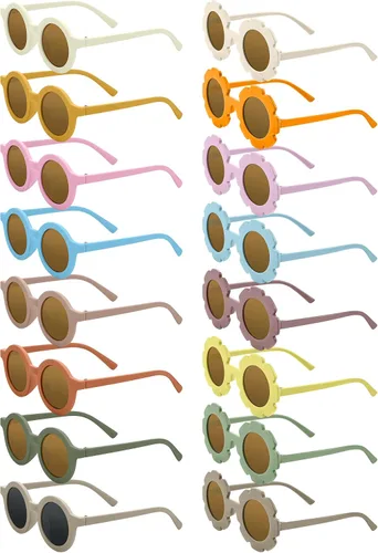 Dunzy 16 pares de lentes de sol para niños y niñas, lindos lentes de sol redondos para fiestas en la playa, de 3 a 10 años