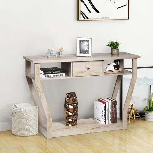 Miniatura 8 de Giantex Mesa consola de entrada de fácil montaje con cajón de almacenamiento y estante inferior, muebles multifuncionales para el hogar, pasillo