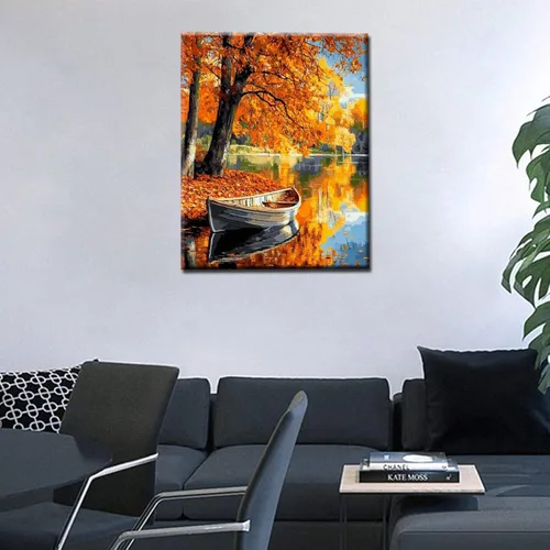 Miniatura 2 de Pintura enmarcada con árbol tropical de otoño por números para adultos, niños, principiantes, kit de pintura de bosque de montaña, 16 x 20 pulgadas