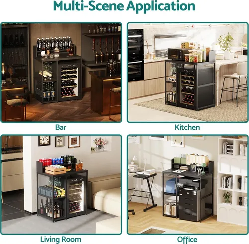 Miniatura 8 de Kikihouse - Estante de cocina de 4 niveles estilo industrial, soporte para mini refrigerador y microondas, estante de almacenamiento de utilidad