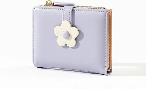 Miniatura 65 de MEISEE Billetera pequeña para niñas y mujeres, billetera de tres pliegues, bolsillo para efectivo, con estampado de flores, monedero con ventana