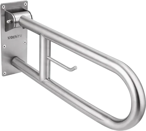 Rieles de seguridad de inodoro de acero inoxidable de 29.5 pulgadas, barra de agarre abatible para baño para discapacitados con portapapeles,