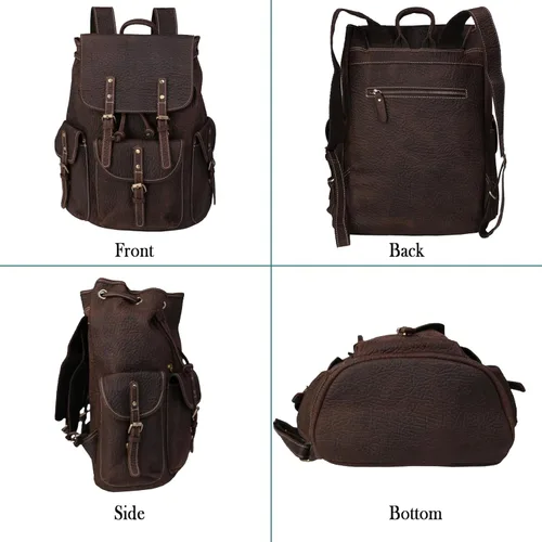 Miniatura 3 de Mochila retro de cuero genuino para hombre, adecuada para portátiles de 16 pulgadas, para viajes de negocios, mochila diaria, Gris, Mochilas de viaje