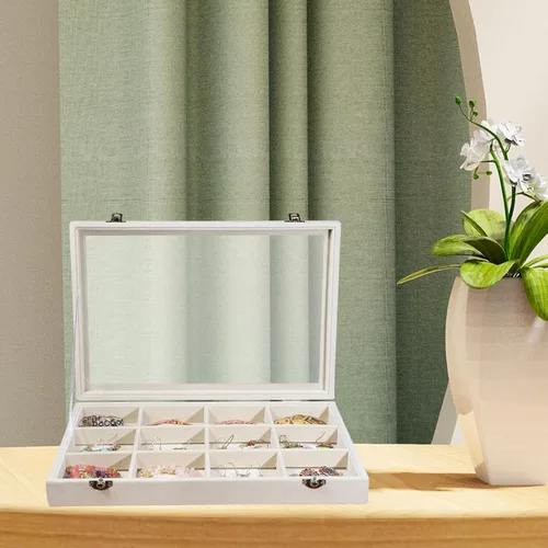 Miniatura 4 de Stratalife Organizador de joyas, organizador de pulseras, caja de almacenamiento apilable de 12 rejillas con tapa, joyero de terciopelo para cajón
