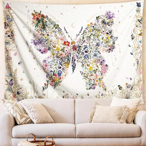Miniatura 10 de Damanse Tapiz floral para colgar en la pared, bonito tapiz de pared bohemio para dormitorio, estético, decoración de sala de estar con mandala