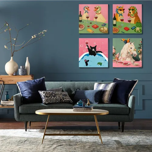 Miniatura 6 de FQOVKYN 4 paquetes de kit de pintura por números de animales divertidos para adultos principiantes, pintura de caballo por números con marco