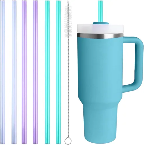 Miniatura 10 de Popote de repuesto compatible con Stanley Quencher de 40 oz, 30 oz Tumbler, popotes reutilizables extra largos de 12 pulgadas de plástico para vaso