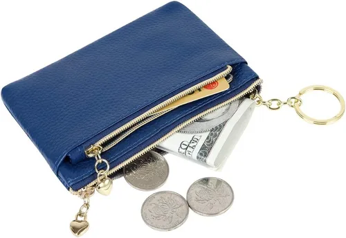 Miniatura 3 de Monedero de cuero genuino para mujer, con cremallera, bolsillo y bolsillo, Azul real