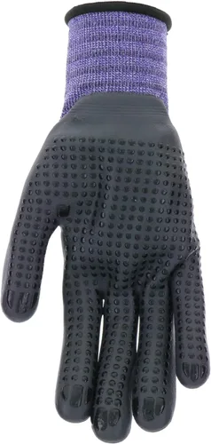 Miniatura 4 de Guantes de jardinería para mujer Mud Grip de tejido de nylon sin costuras, resistentes al agua, con palma de nitrilo punteado Violeta