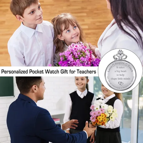 Miniatura 2 de Hicarer Reloj de bolsillo para profesores, números arábigos, reloj de bolsillo para hombres, mujeres, suministros de agradecimiento para profesores
