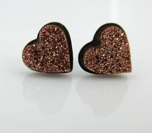 Miniatura 61 de Pendientes de botón de corazón acrílico con purpurina de acero inoxidable de 0.315 in