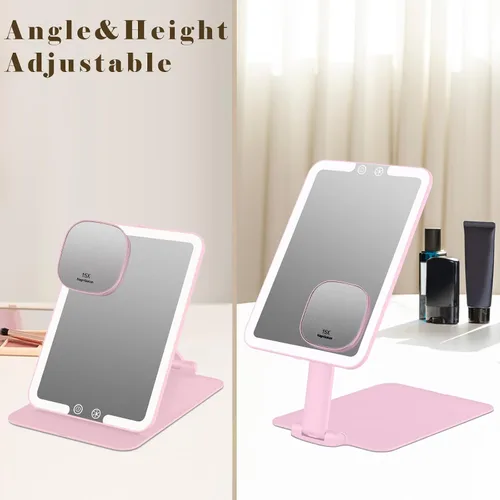 Miniatura 3 de Espejo de maquillaje de viaje recargable de 1500 mAh con luces, 1 espejo de tocador portátil con aumento de 15X, tocador cosmético iluminado