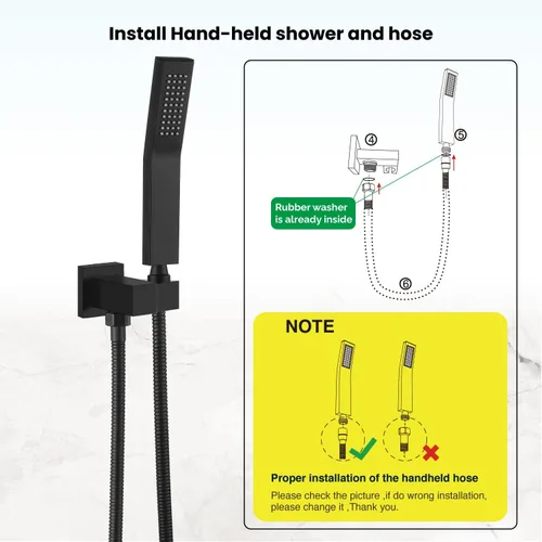 Miniatura 2 de gotonovo Manguera de ducha de 59 pulgadas para baño, extra larga, de acero inoxidable SUS304, con inserto de latón y tuerca, flexible, color negro
