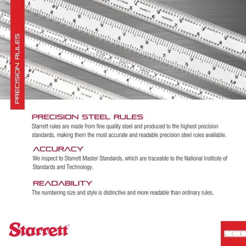 Miniatura 4 de Starrett Regla de acero totalmente flexible con acabado cromado satinado, lectura rápida y graduación en pulgadas, graduación 3R, 6 pulgadas