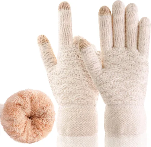 Miniatura 41 de Guantes de invierno cálidos para pantalla táctil para mujer, guantes térmicos de punto de lana con forro polar para clima frío